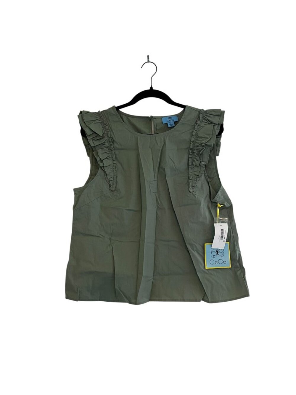 NWT CeCe Spring Breakers Dusty Olive Ruffled Tank Top, Size L, Vacation Tropical